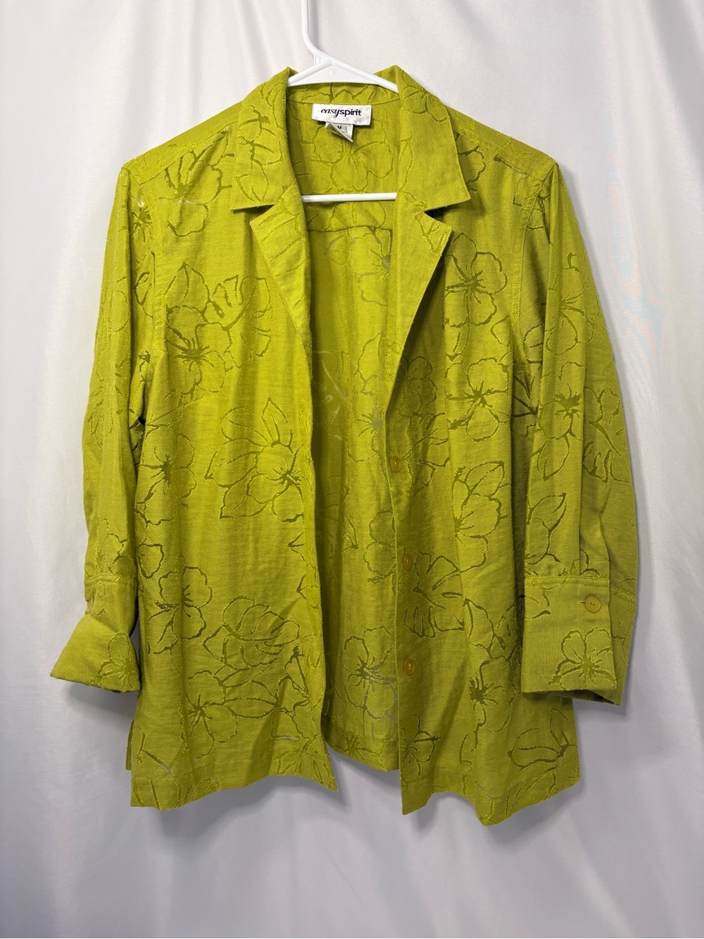 Easy Spirit Women's Lime Green Floral-Textured Jacket Size Medium